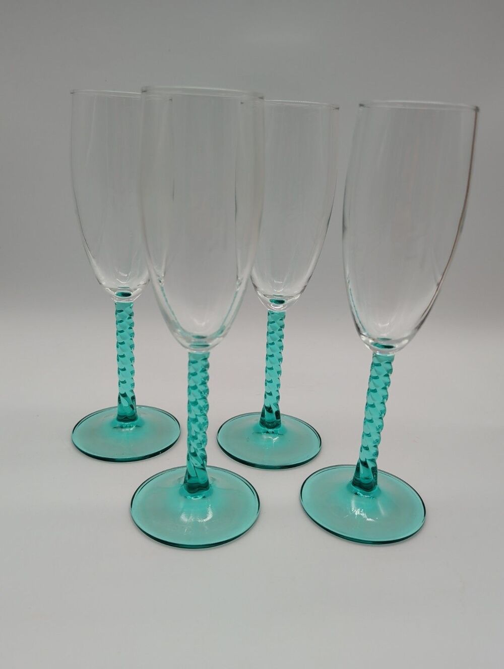 Set of 4 Vintage Cristal D'Arques Angelique Aqua Twisted Stem Champagne Flutes